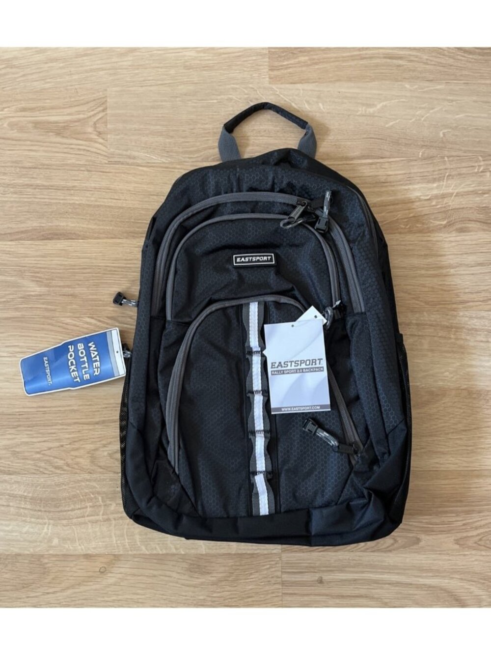 NWT Eastsport Unisex Rally Sport 2.0 Backpack Black Water Bottle Pockets